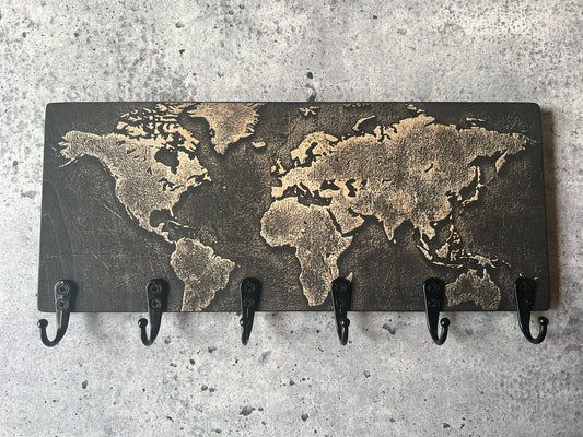 Porte-clés mural en bois - Terre (Map Monde)