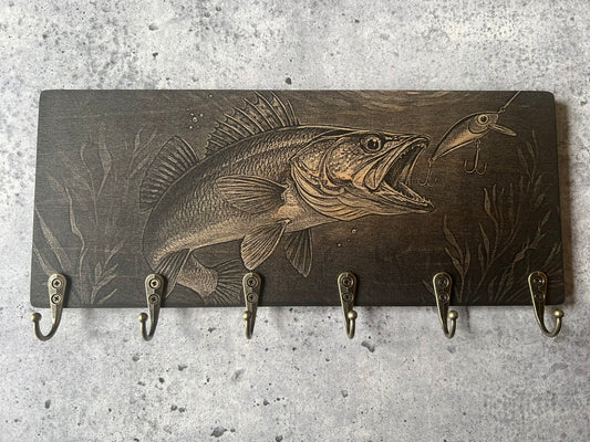 Porte-clés mural en bois - Poisson (Doré)