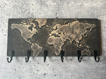 Porte-clés mural en bois - Terre (Map Monde)